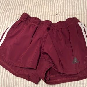 Burgundy Adidas running shorts